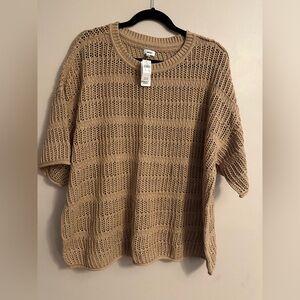 Aerie Koko Brown Crochet Oversized Short Sleeve Sweater